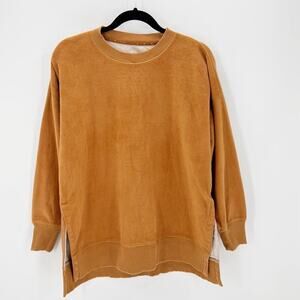 Aerie Fleece Sweater S Side Slits Burnt Orange oversized hi low balloon sleeve